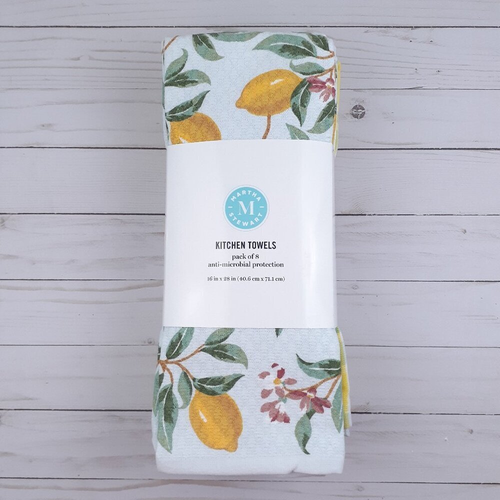 Martha Stewart Kitchen Towels Lemons Stripes 8 Pack Anti Microbial Protection